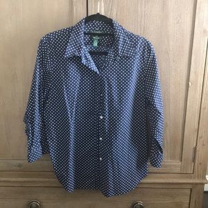 Ralph Lauren Navy/White Polk Dot Blouse
